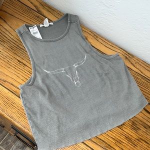 Grey muscle tank with steer imprint